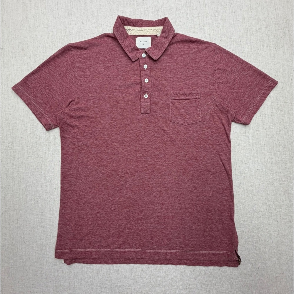 Billy Reid Mens XL Short Sleeve Polo Shirt Heathered Burgundy Red Cotton Blend